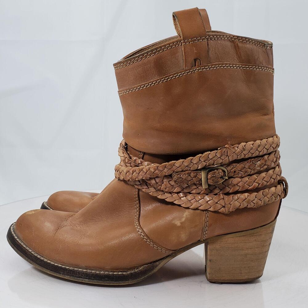Dingo DI 662 Western Ankle Boots Women 8.5 M Brown Leather Braided Strap Booties